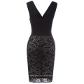 Grace Karin Sexy sem mangas V-Neck U-Back Hips-Wrapped Bodycon apertado curto vestido de noiva preto GK001082-1